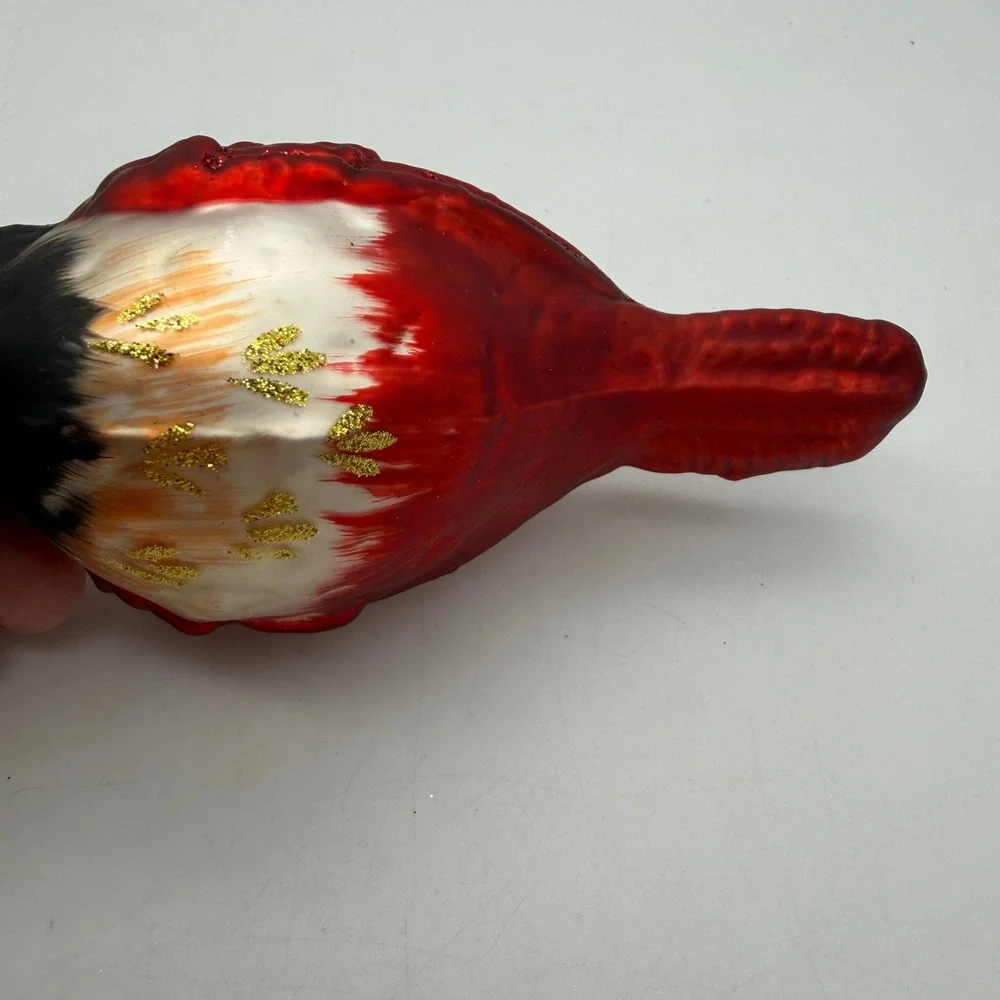 Red Cardinal Glass Christmas Ornament Glitter Accents Bird Holiday Decor